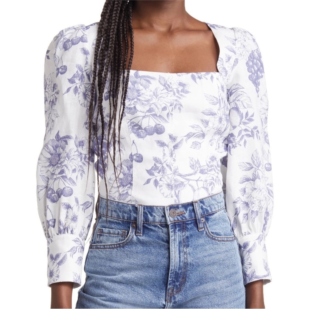 Reformation Stilton Puff Sleeve Carla Floral Linen Long Sleeve Blouse